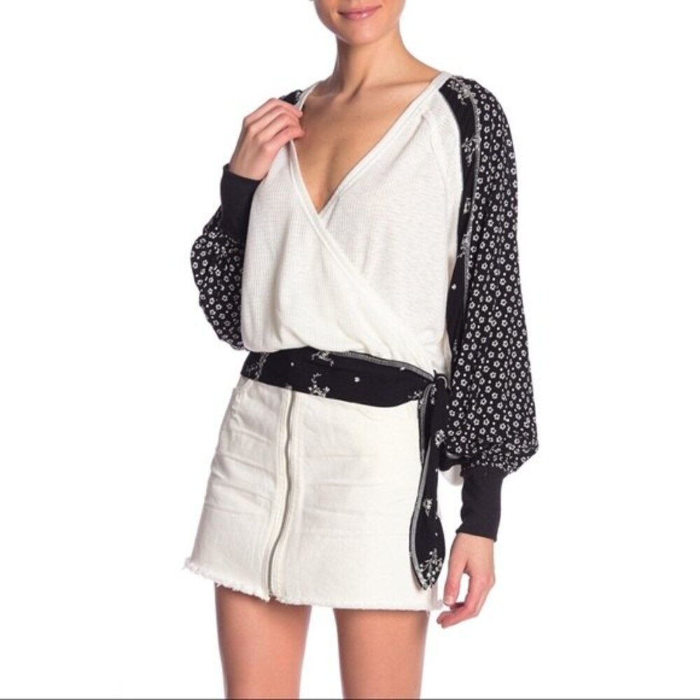 Free People Auxton Thermal Wrap Top NWT Size XS Cottagecore Chic Cute